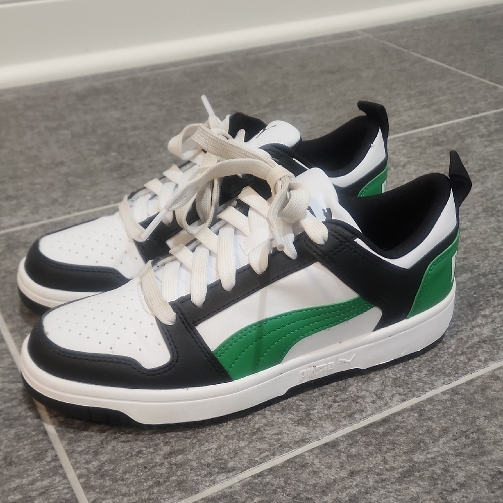 Puma White and Green Retro Sneakers